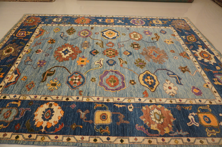 9x12 Blue Turkish Oushak Hand knotted Oriental Rug