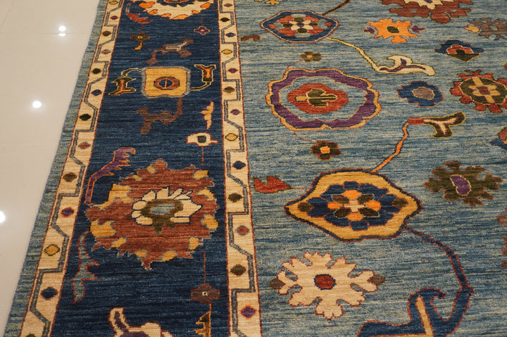 9x12 Blue Turkish Oushak Hand knotted Oriental Rug