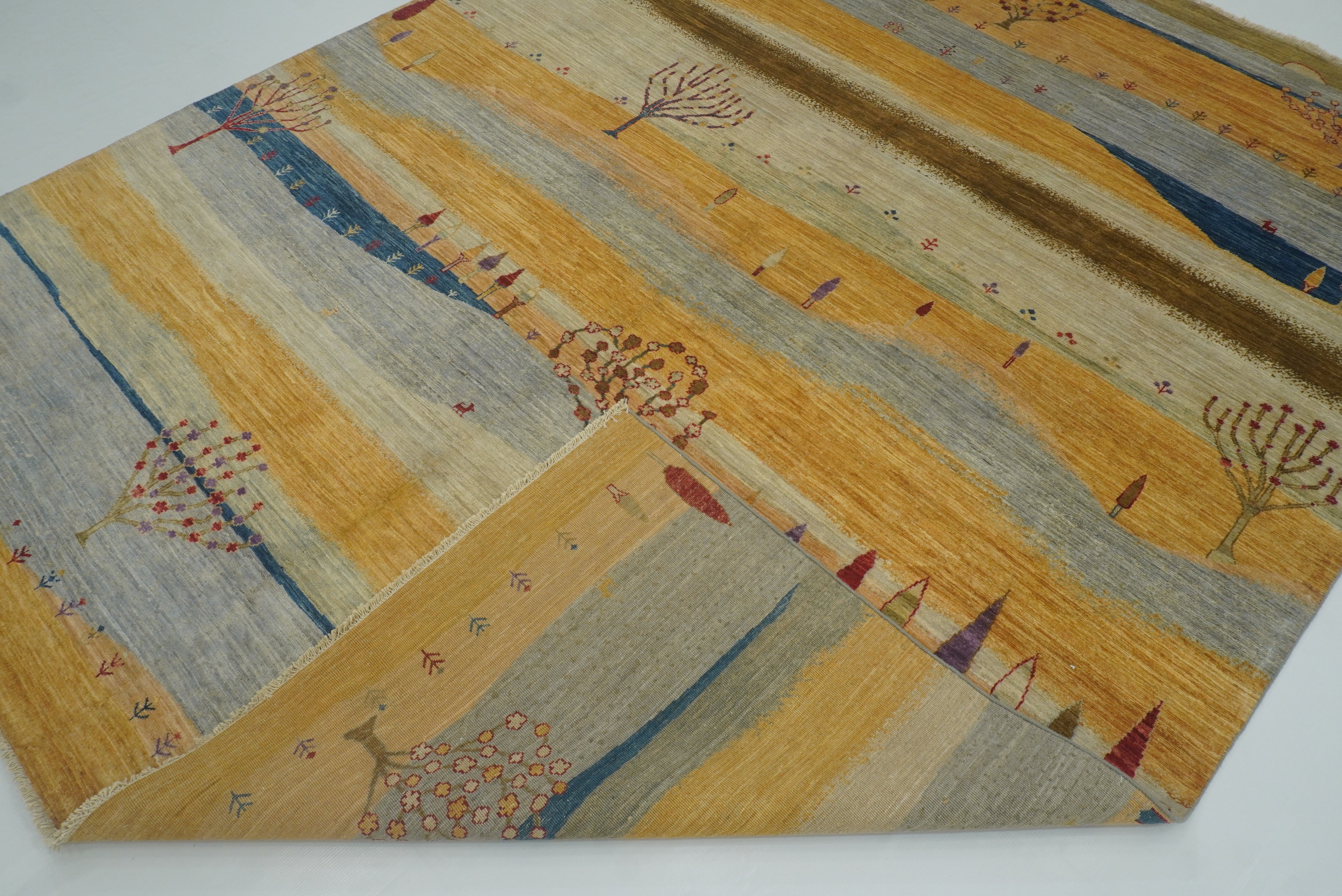 8x10 Tree Gabbeh Golden Yellow Hand-Knotted Afghan Rug - Yildiz Rugs