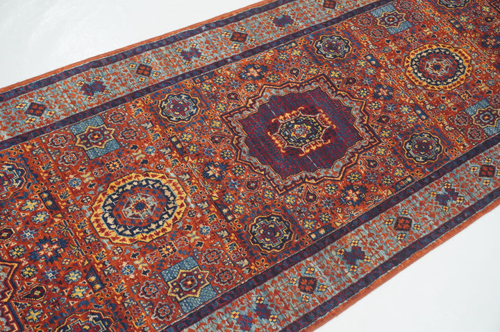 10 ft Rusty Red Mamluk Turkish Hand knotted Medallion Runner Rug