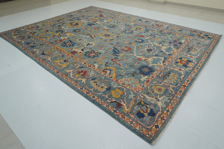 10x14 Blue Oushak Hand-Knotted Oriental Rug - Yildiz Rugs