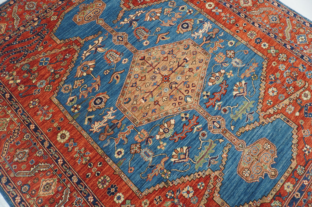 8x10 Blue Rusty Red Afghan Bakhshaish Hand knotted Oriental Rug - Yildiz Rugs