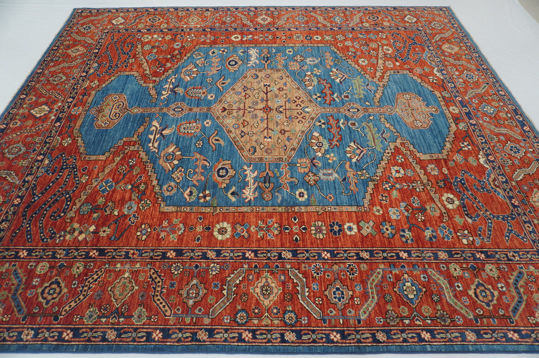 8x10 Blue Rusty Red Afghan Bakhshaish Hand knotted Oriental Rug - Yildiz Rugs