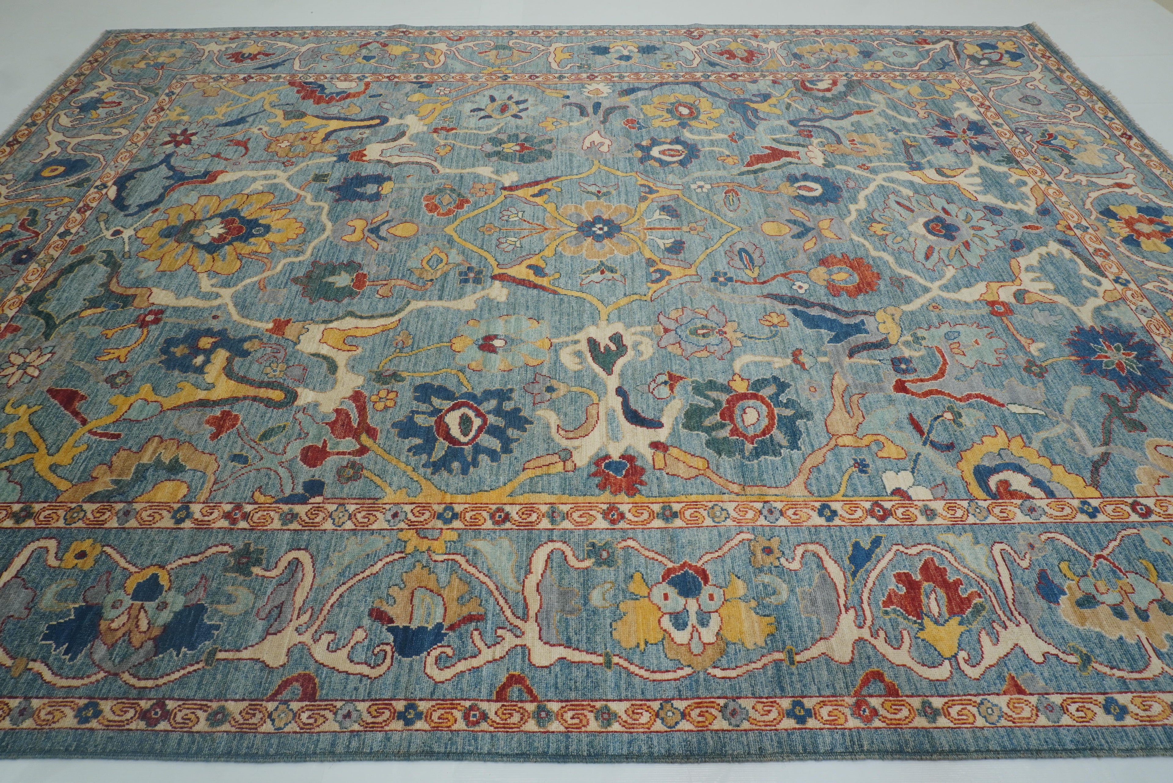 10x14 Blue Oushak Hand-Knotted Oriental Rug - Yildiz Rugs