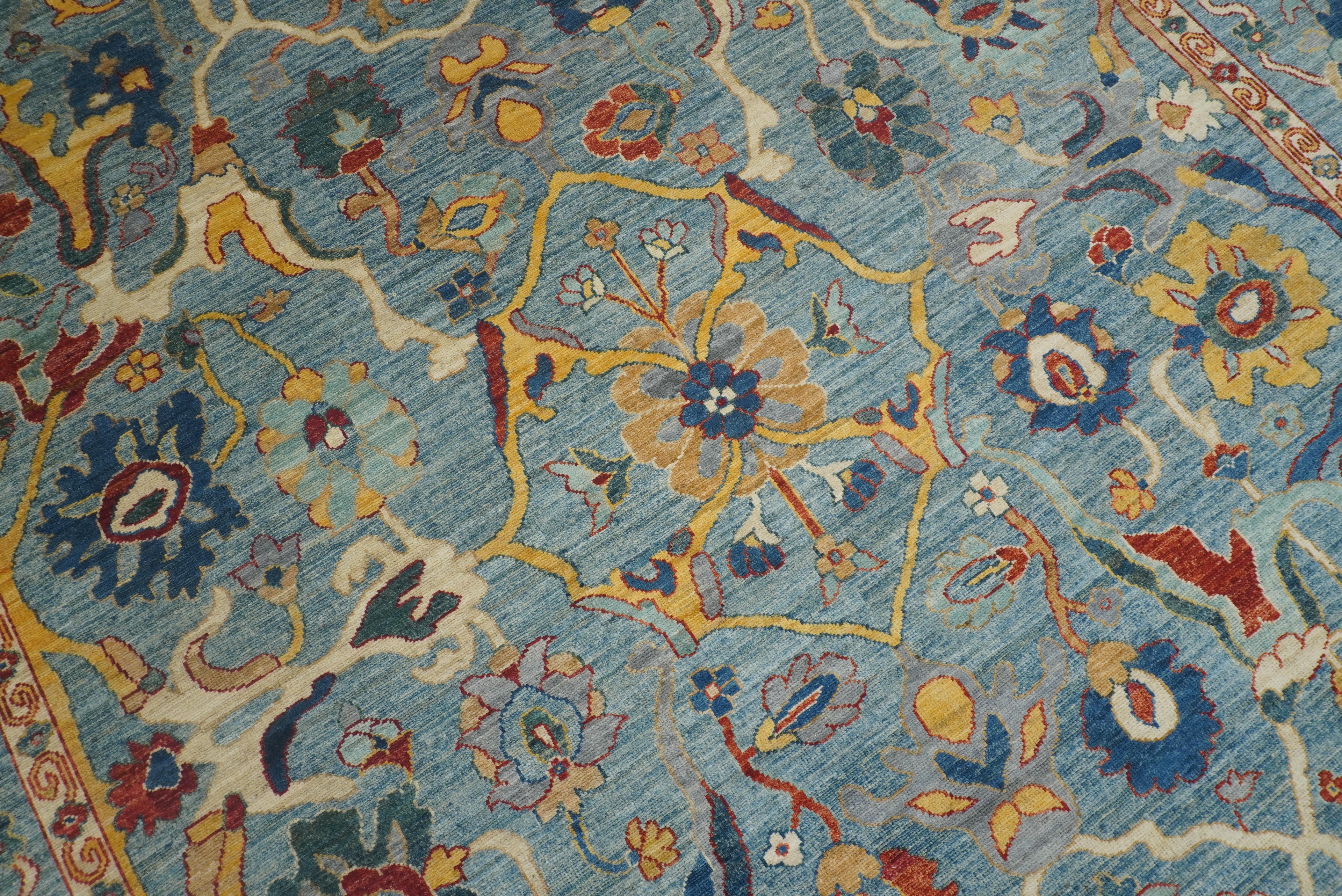 10x14 Blue Oushak Hand-Knotted Oriental Rug - Yildiz Rugs