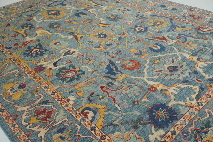 10x14 Blue Oushak Hand-Knotted Oriental Rug - Yildiz Rugs