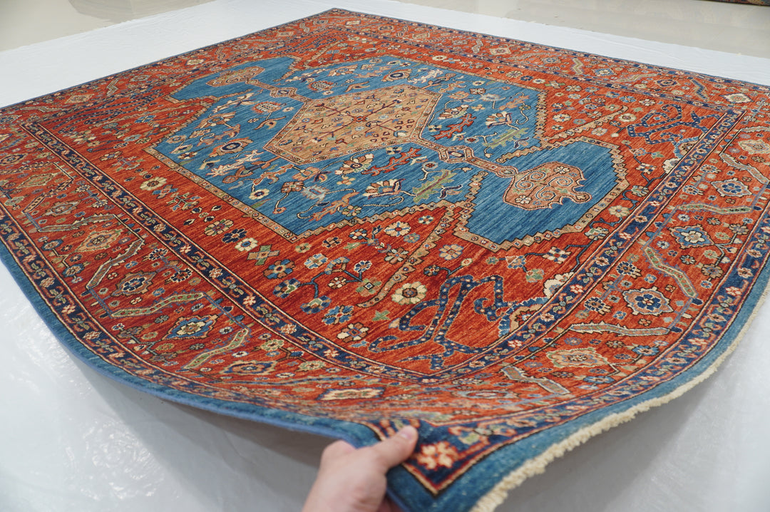 8x10 Blue Rusty Red Afghan Bakhshaish Hand knotted Oriental Rug - Yildiz Rugs