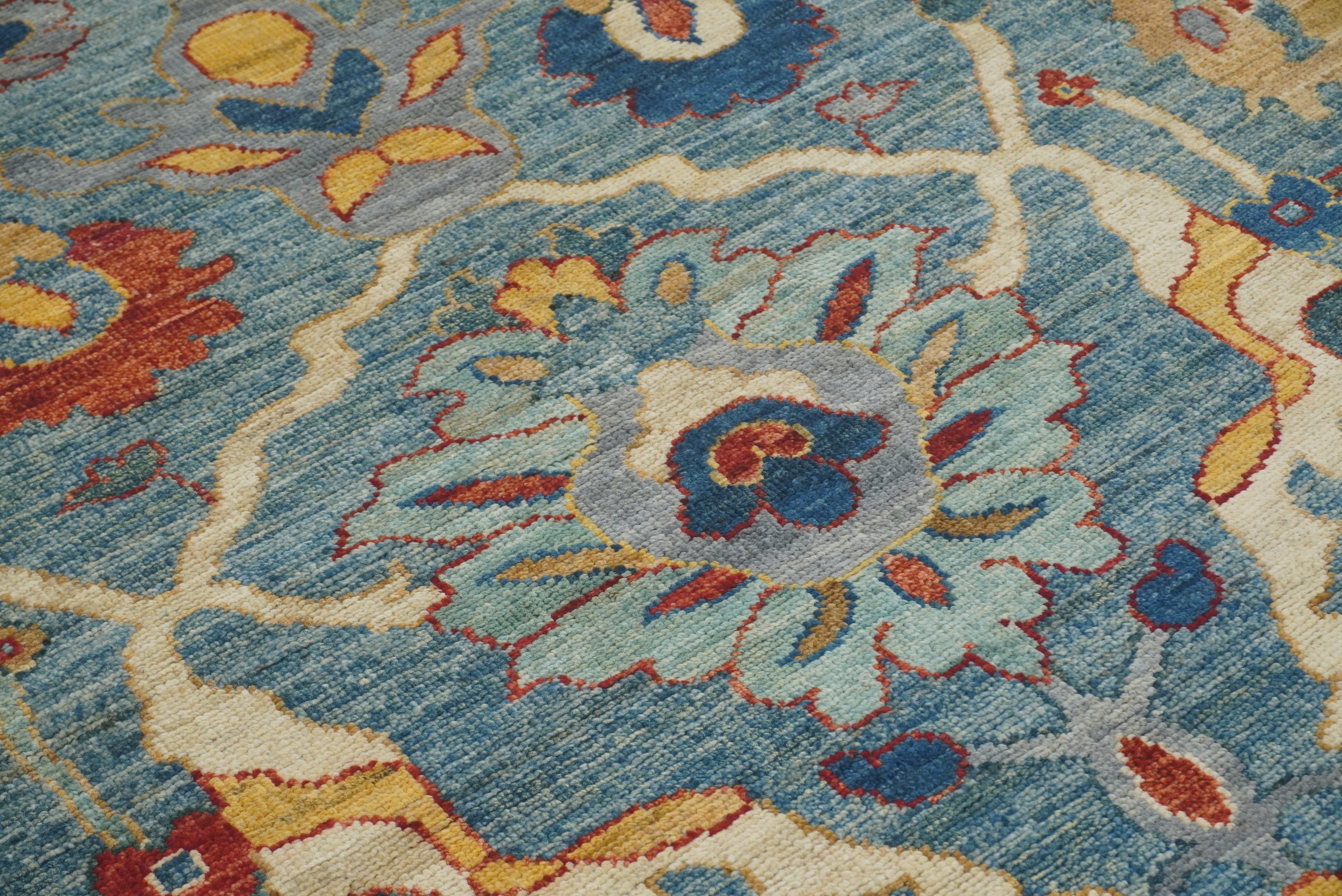 10x14 Blue Oushak Hand-Knotted Oriental Rug - Yildiz Rugs