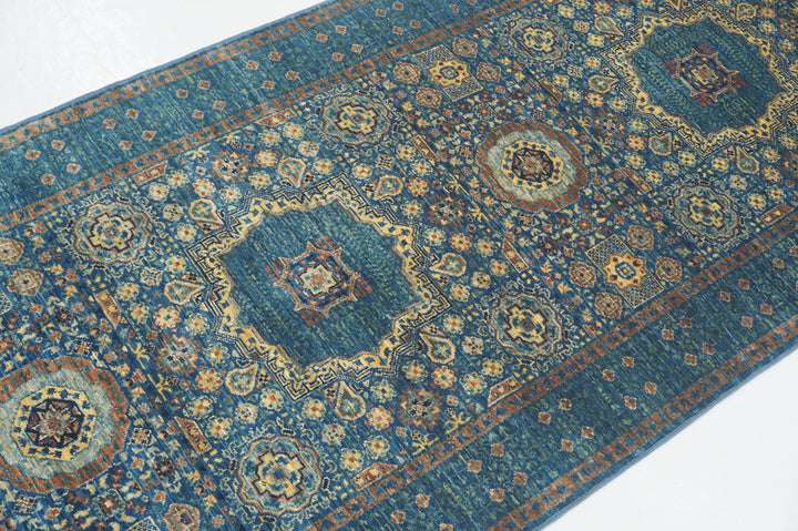 10 ft Dark Blue Mamluk Turkish Hand knotted Medallion Runner Rug