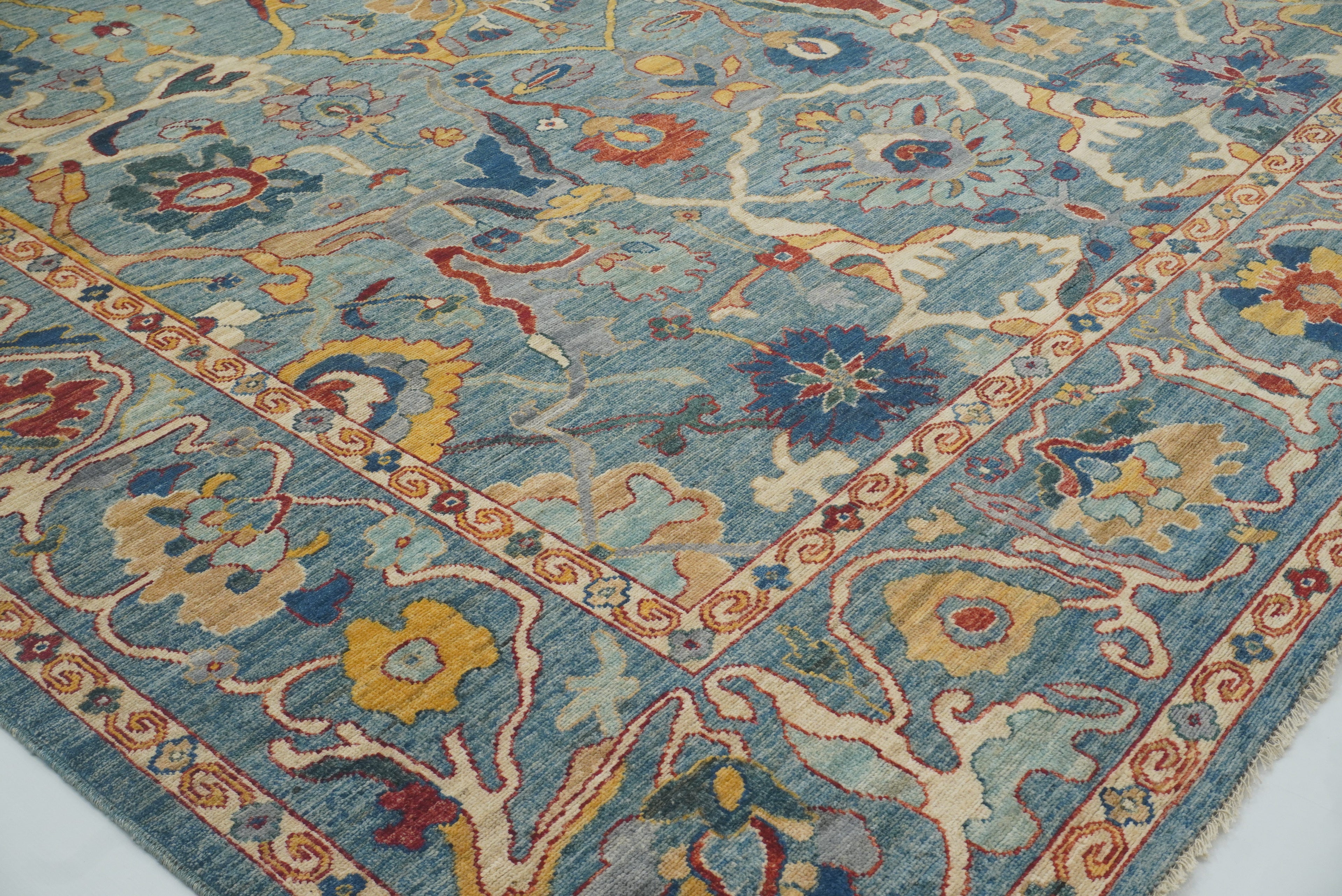 10x14 Blue Oushak Hand-Knotted Oriental Rug - Yildiz Rugs