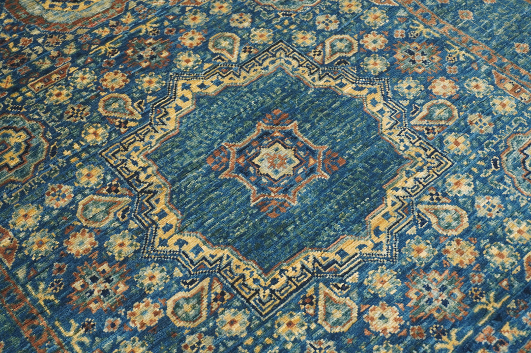 10 ft Dark Blue Mamluk Turkish Hand knotted Medallion Runner Rug