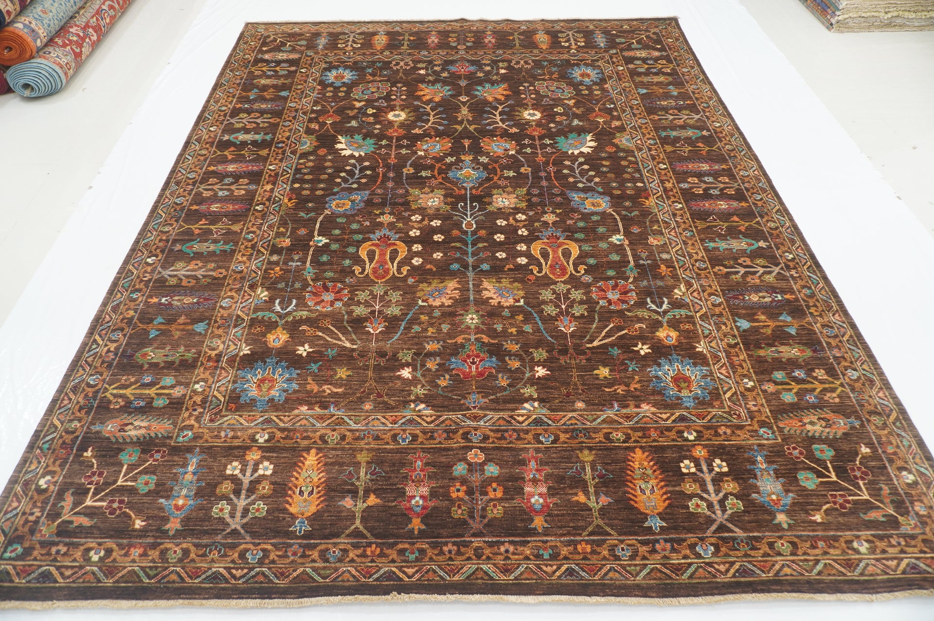 8x10 Dark Brown Afghan Bidjar Hand knotted Oriental Rug - Yildiz Rugs