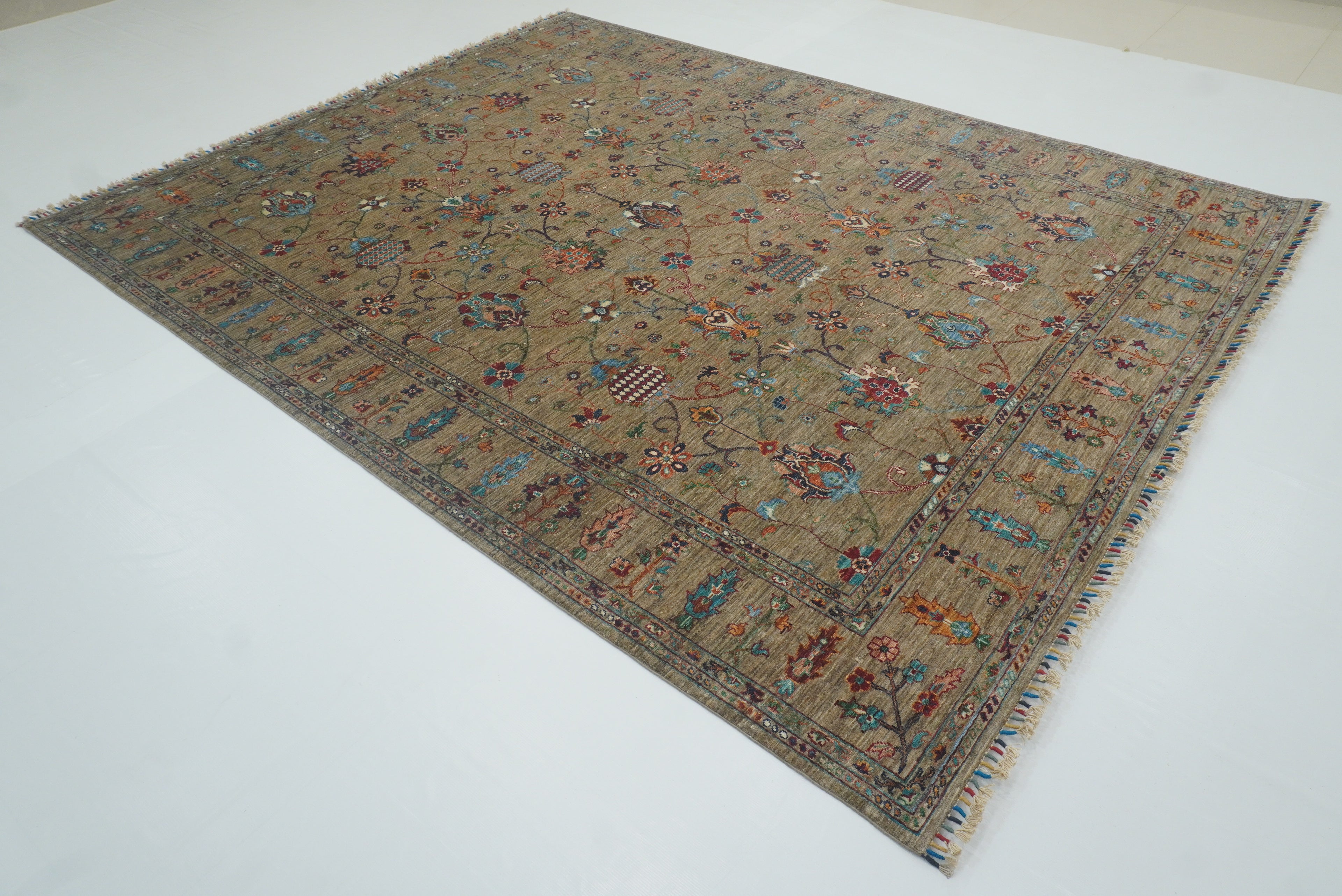 8x10 Waziri Warm Beige Afghan Hand knotted Oriental Rug - Yildiz Rugs