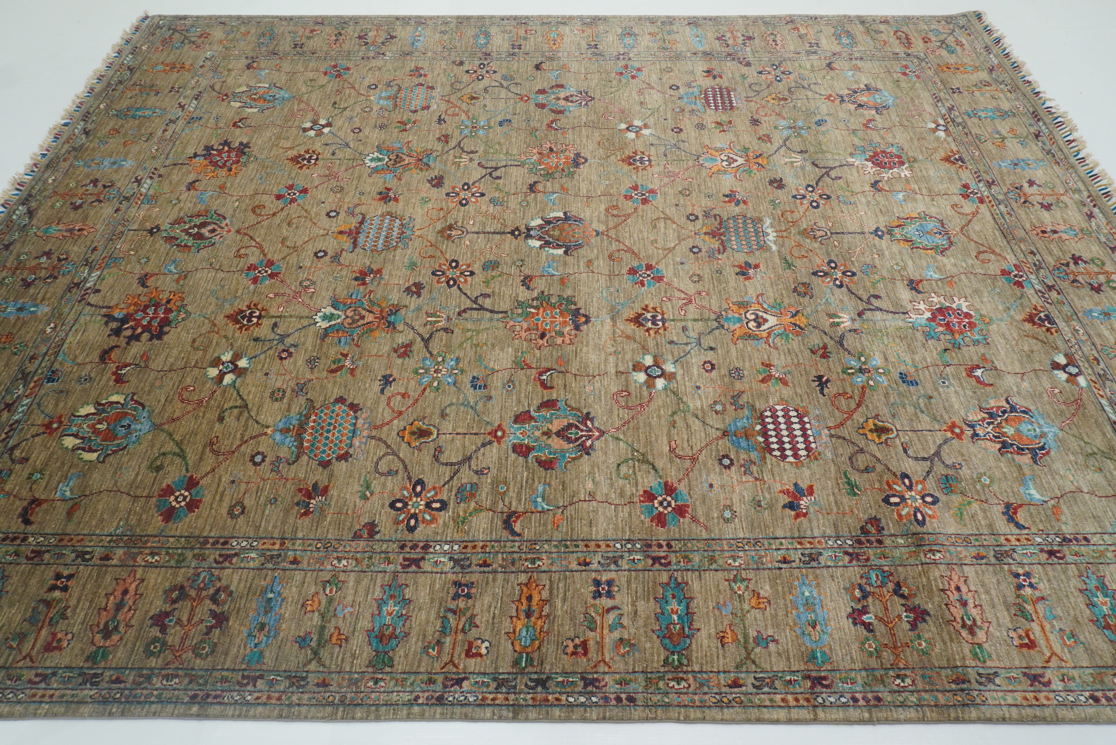 8x10 Waziri Warm Beige Afghan Hand knotted Oriental Rug - Yildiz Rugs
