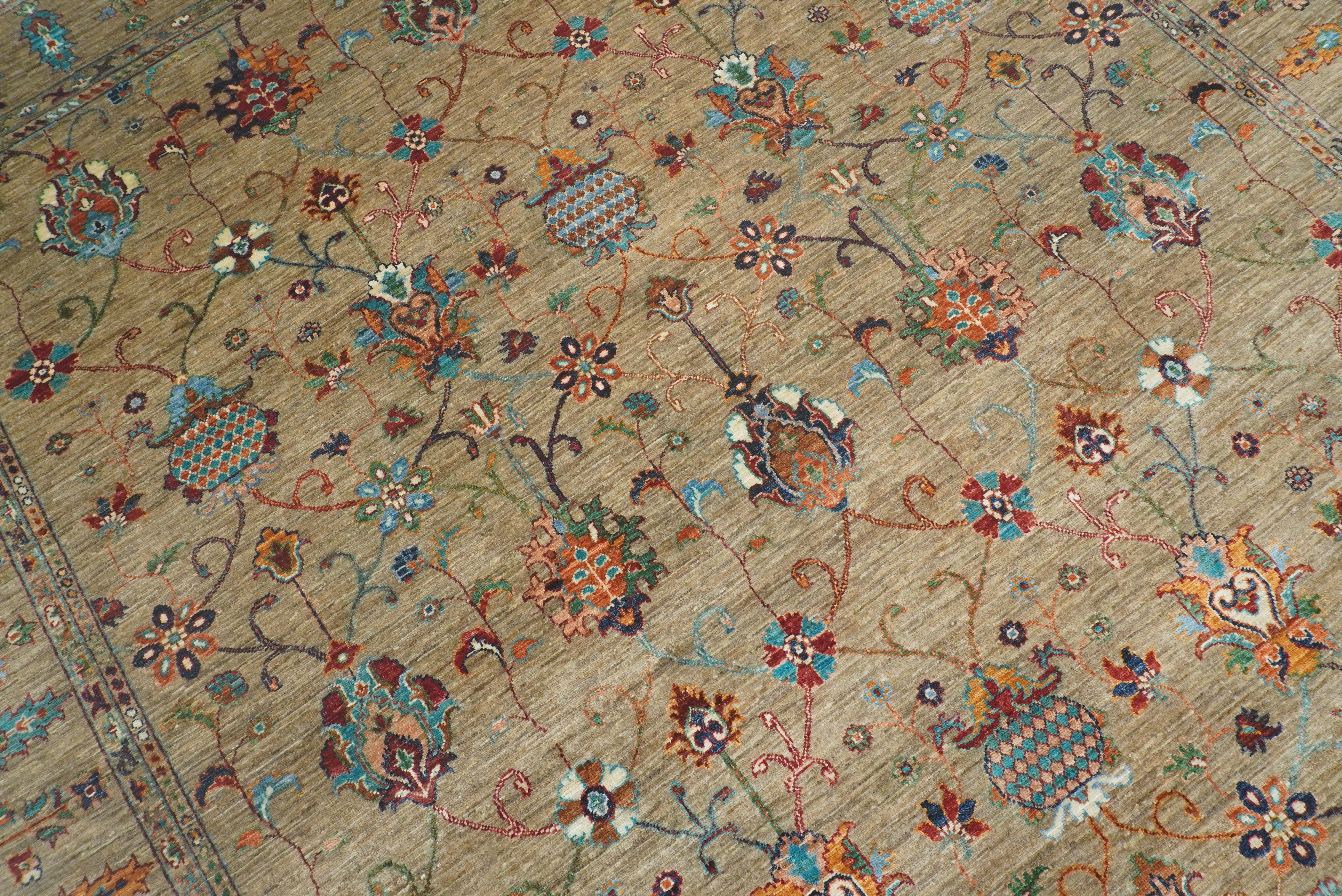 8x10 Waziri Warm Beige Afghan Hand knotted Oriental Rug - Yildiz Rugs