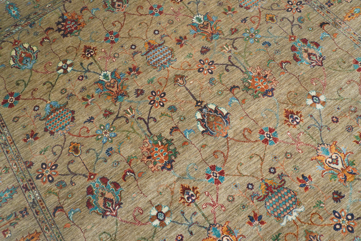 8x10 Waziri Warm Beige Afghan Hand knotted Oriental Rug - Yildiz Rugs