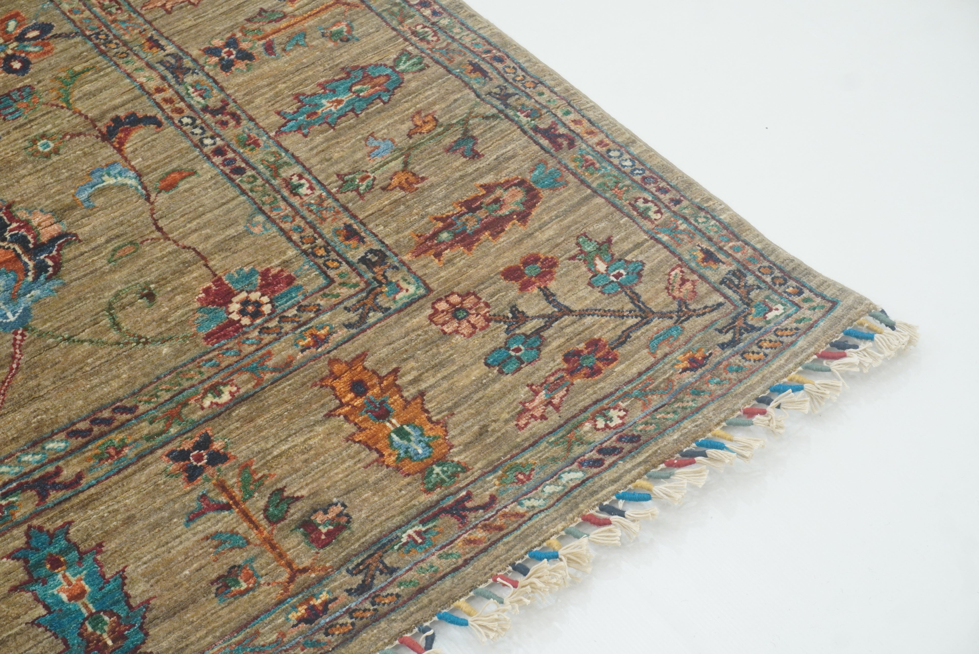 8x10 Waziri Warm Beige Afghan Hand knotted Oriental Rug - Yildiz Rugs