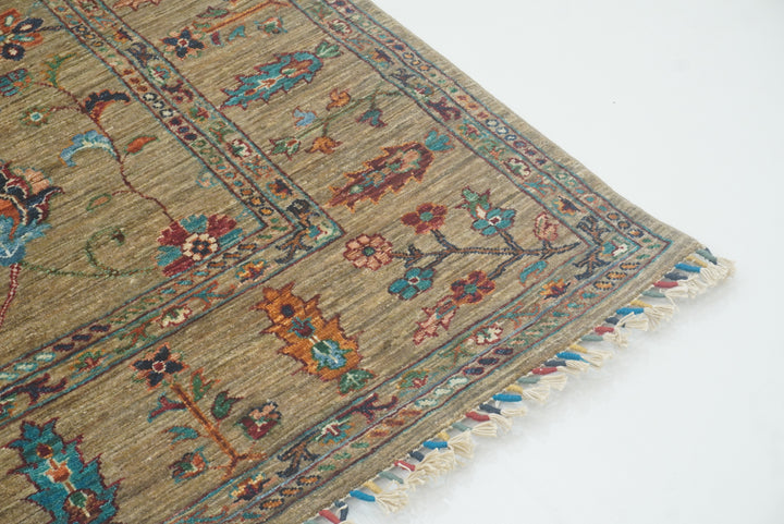 8x10 Waziri Warm Beige Afghan Hand knotted Oriental Rug - Yildiz Rugs