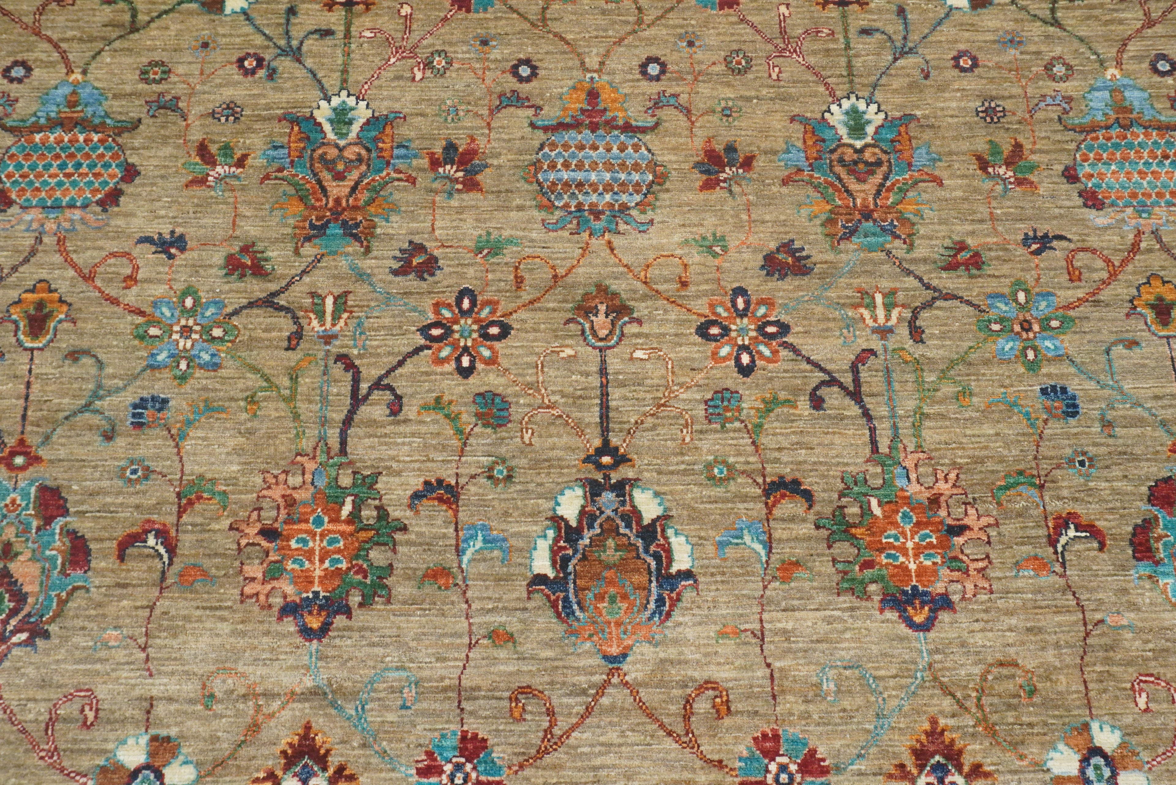 8x10 Waziri Warm Beige Afghan Hand knotted Oriental Rug - Yildiz Rugs
