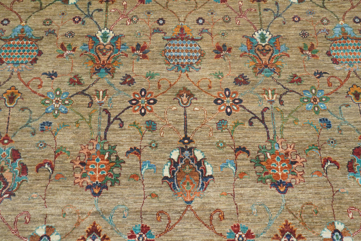 8x10 Waziri Warm Beige Afghan Hand knotted Oriental Rug - Yildiz Rugs