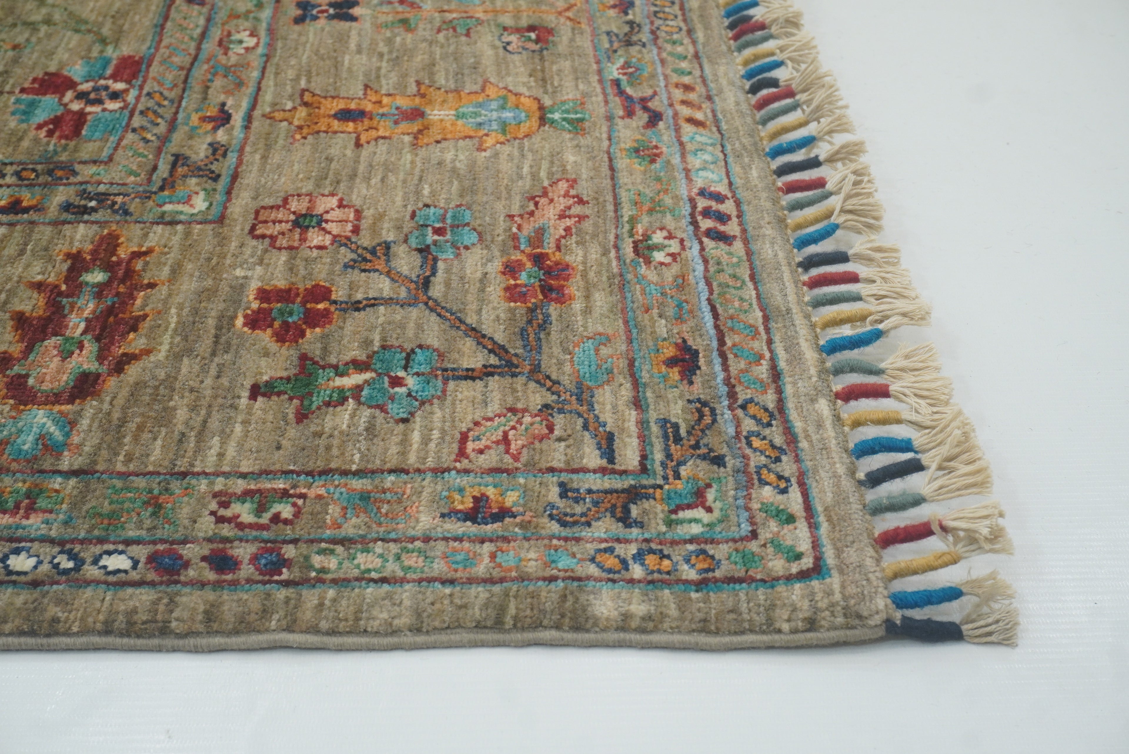 8x10 Waziri Warm Beige Afghan Hand knotted Oriental Rug - Yildiz Rugs