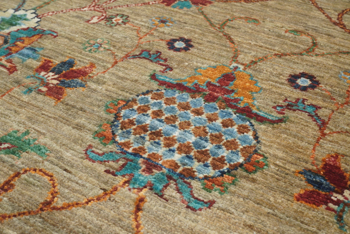 8x10 Waziri Warm Beige Afghan Hand knotted Oriental Rug - Yildiz Rugs
