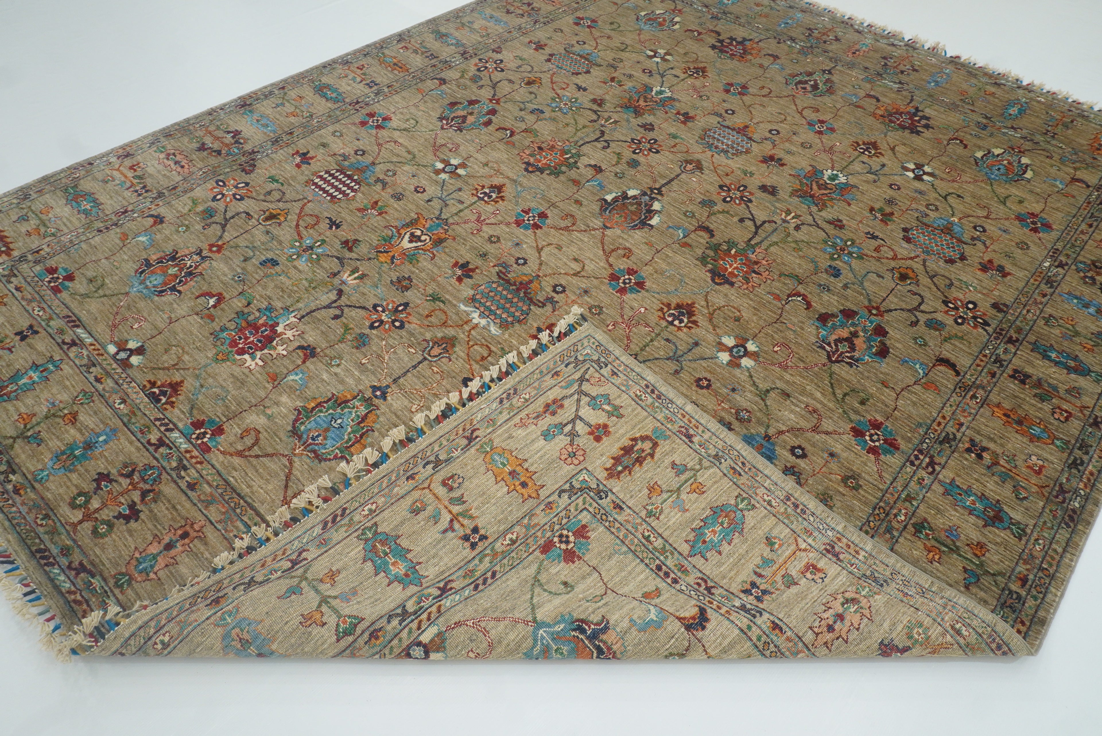 8x10 Waziri Warm Beige Afghan Hand knotted Oriental Rug - Yildiz Rugs