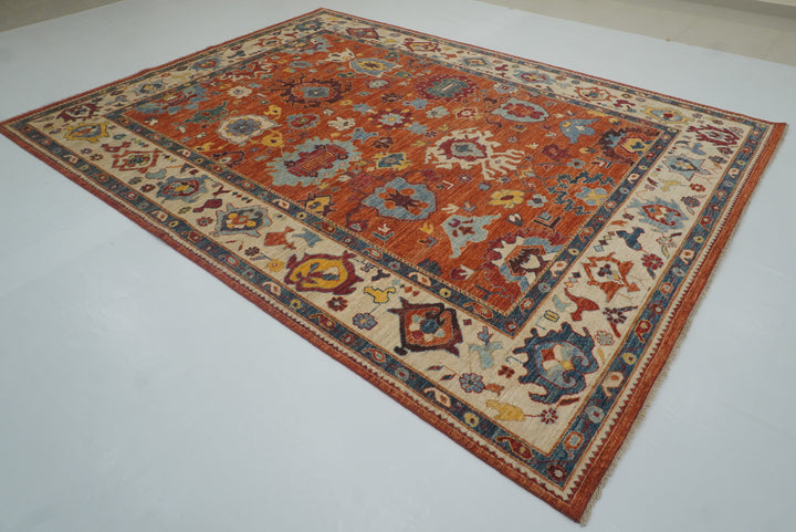 9x12 Oushak Rust Orange Turkish Hand knotted Oriental Rug - Yildiz Rugs