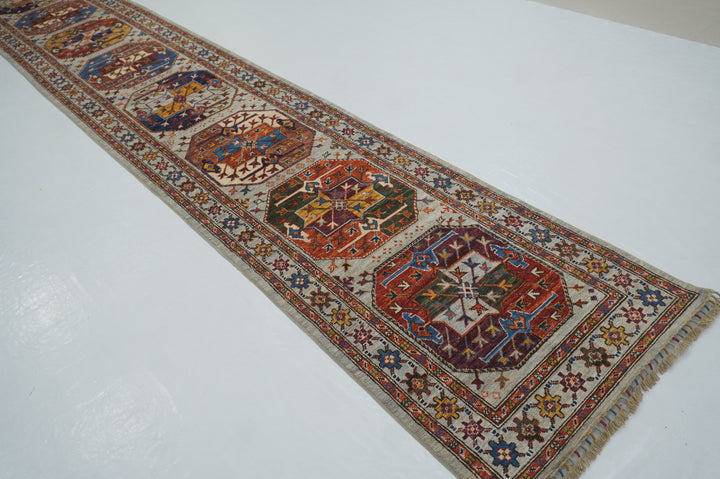 22 Ft Gray Ersari Turkmen Afghan Hand Knotted Oriental Extra Long Runner Rug - Yildiz Rugs