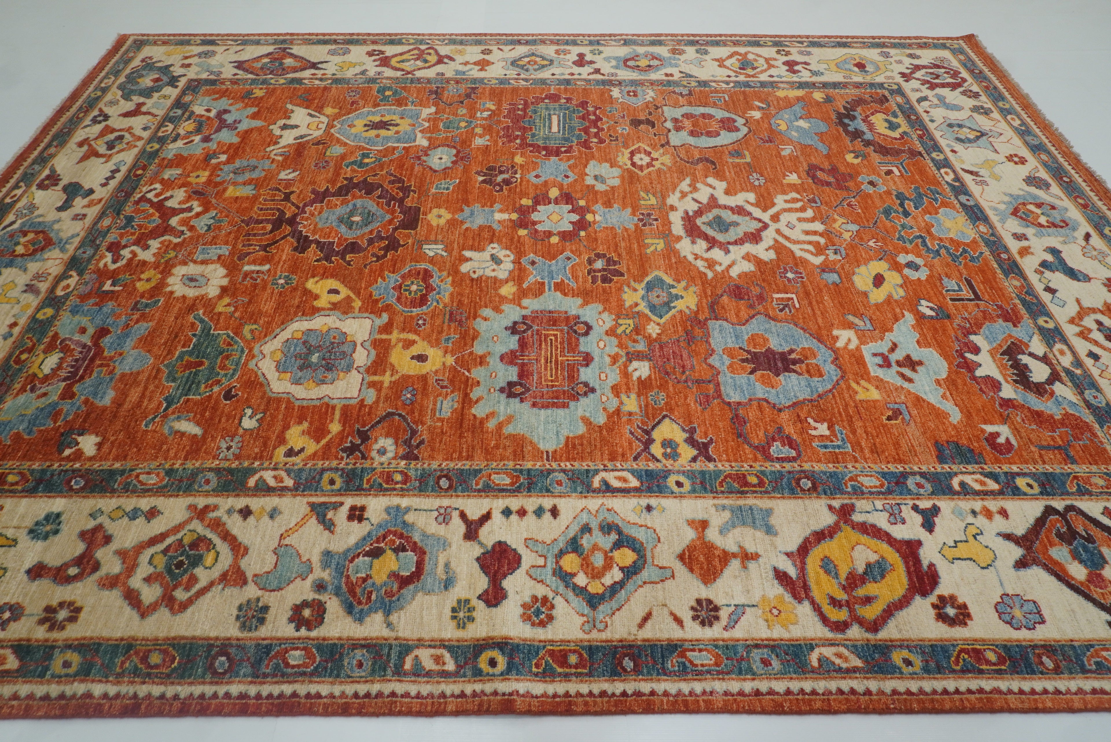 9x12 Oushak Rust Orange Turkish Hand knotted Oriental Rug - Yildiz Rugs