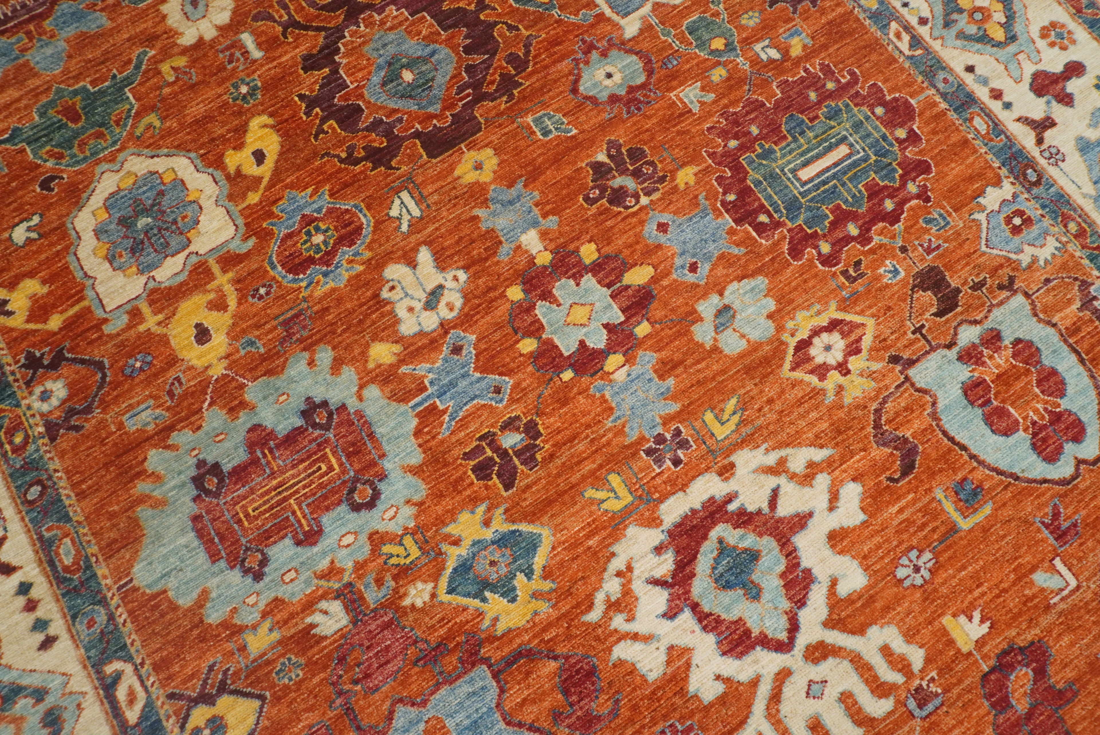 9x12 Oushak Rust Orange Turkish Hand knotted Oriental Rug - Yildiz Rugs