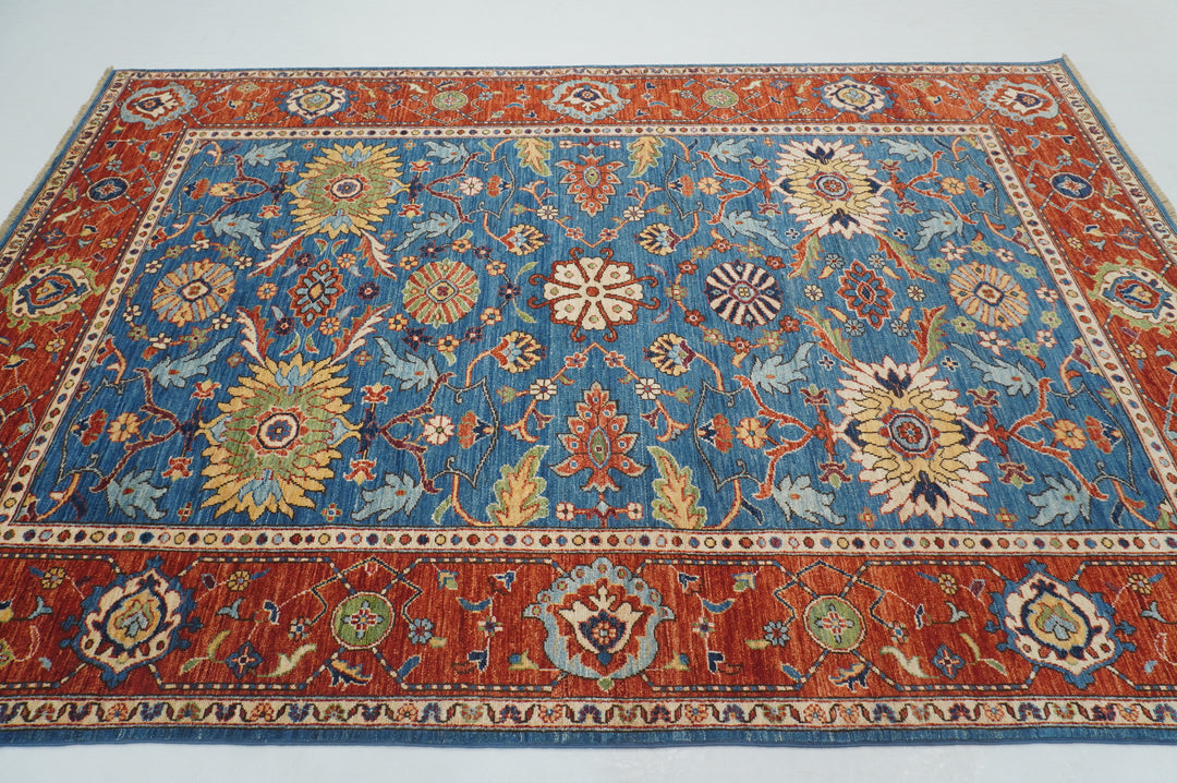 6x9 Blue Serapi Oriental Afghan hand knotted Traditional Rug - Yildiz Rugs