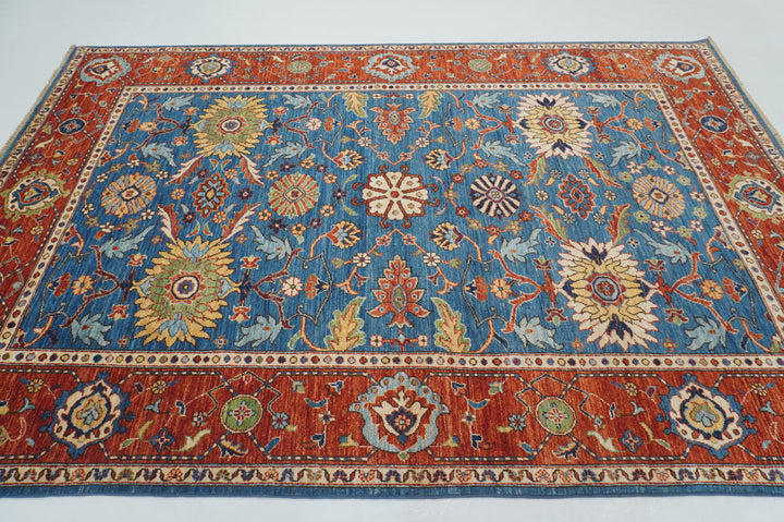 6x9 Blue Serapi Oriental Afghan hand knotted Traditional Rug - Yildiz Rugs