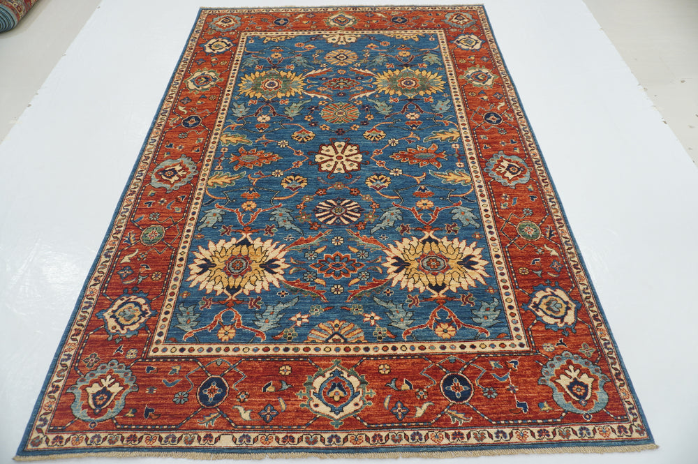 6x9 Blue Serapi Oriental Afghan hand knotted Rug - Yildiz Rugs