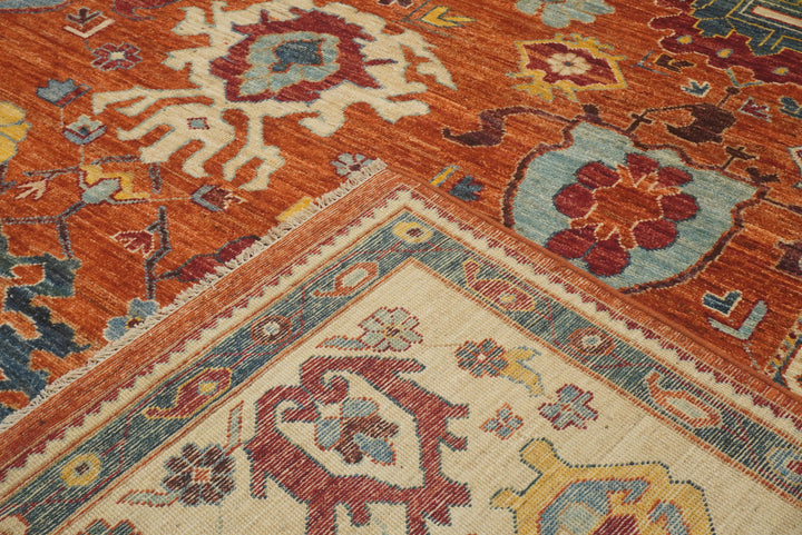 9x12 Oushak Rust Orange Turkish Hand knotted Oriental Rug - Yildiz Rugs