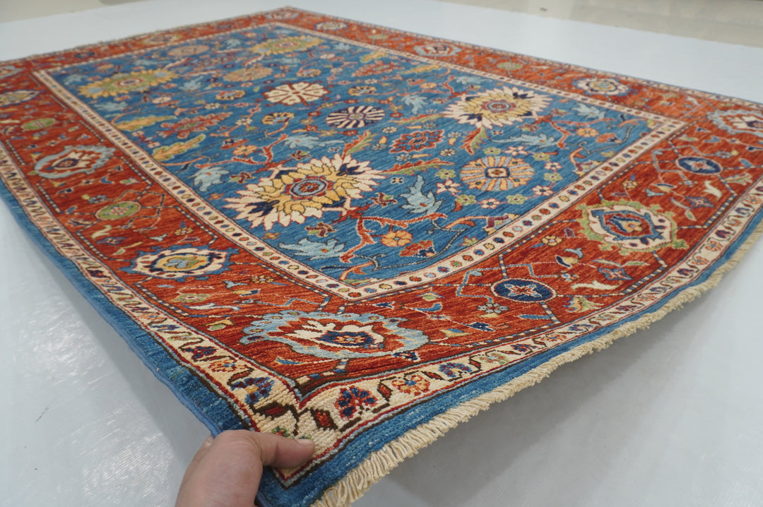 6x9 Blue Serapi Oriental Afghan hand knotted Traditional Rug - Yildiz Rugs