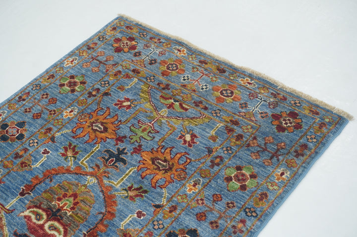 9 ft Blue Waziri Oriental Afghan Hand knotted Runner Rug - Yildiz Rugs