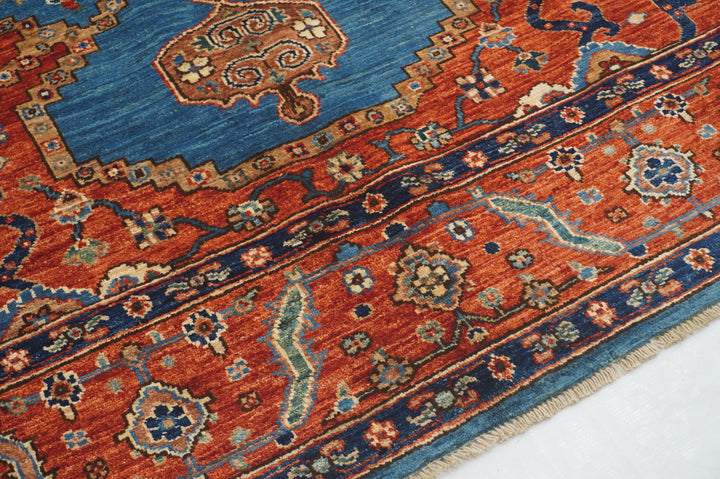 6x9 Blue Red Serapi Afghan Hand knotted Geometric Medallion Rug