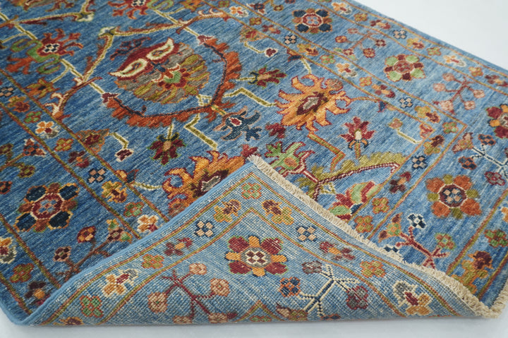 9 ft Blue Waziri Oriental Afghan Hand knotted Runner Rug - Yildiz Rugs