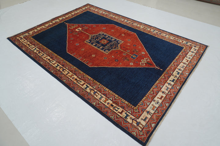 6x9 Red Navy Blue Tribal Afghan Nomad Qashqai Rug