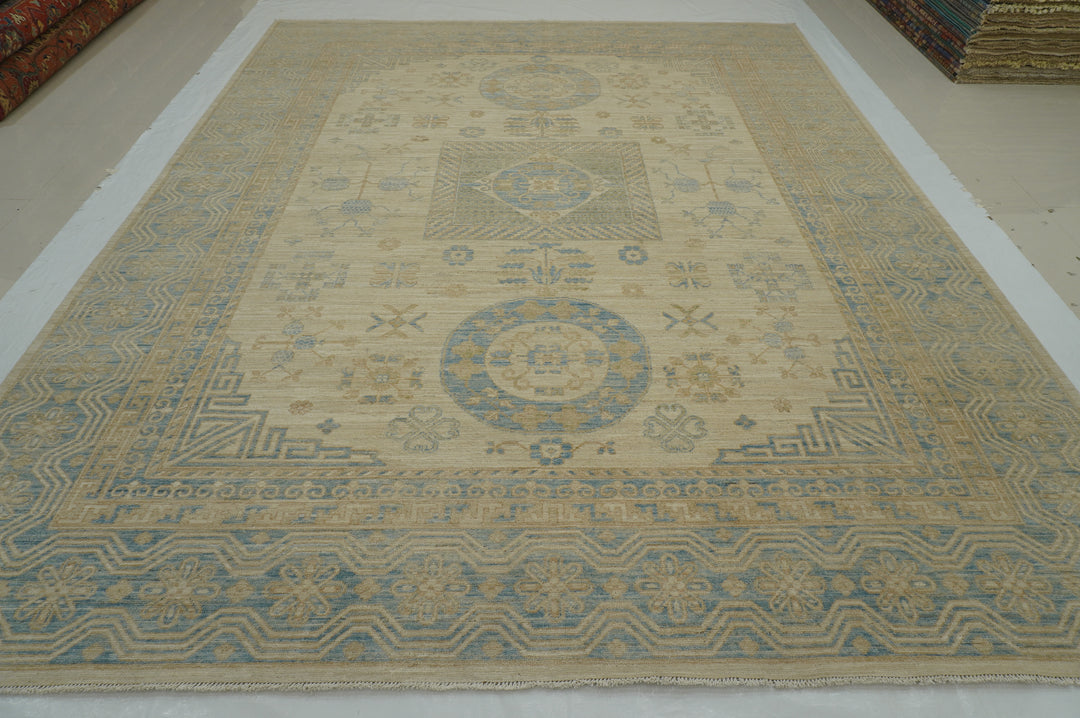 9x12 Beige Khotan Muted Vintage Afghan Hand knotted Oriental Rug - Yildiz Rugs