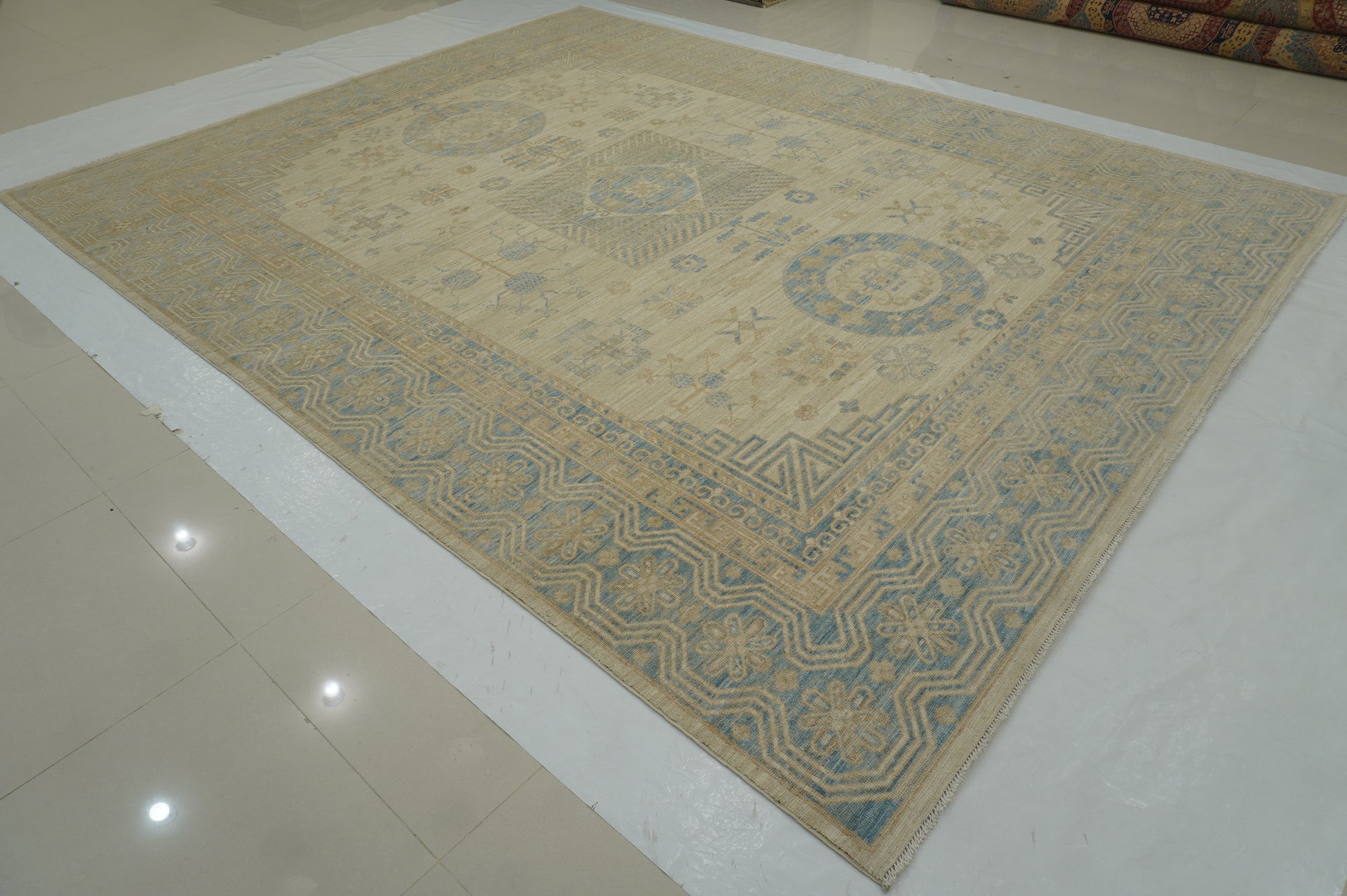 9x12 Beige Khotan Muted Vintage Afghan Hand knotted Oriental Rug - Yildiz Rugs