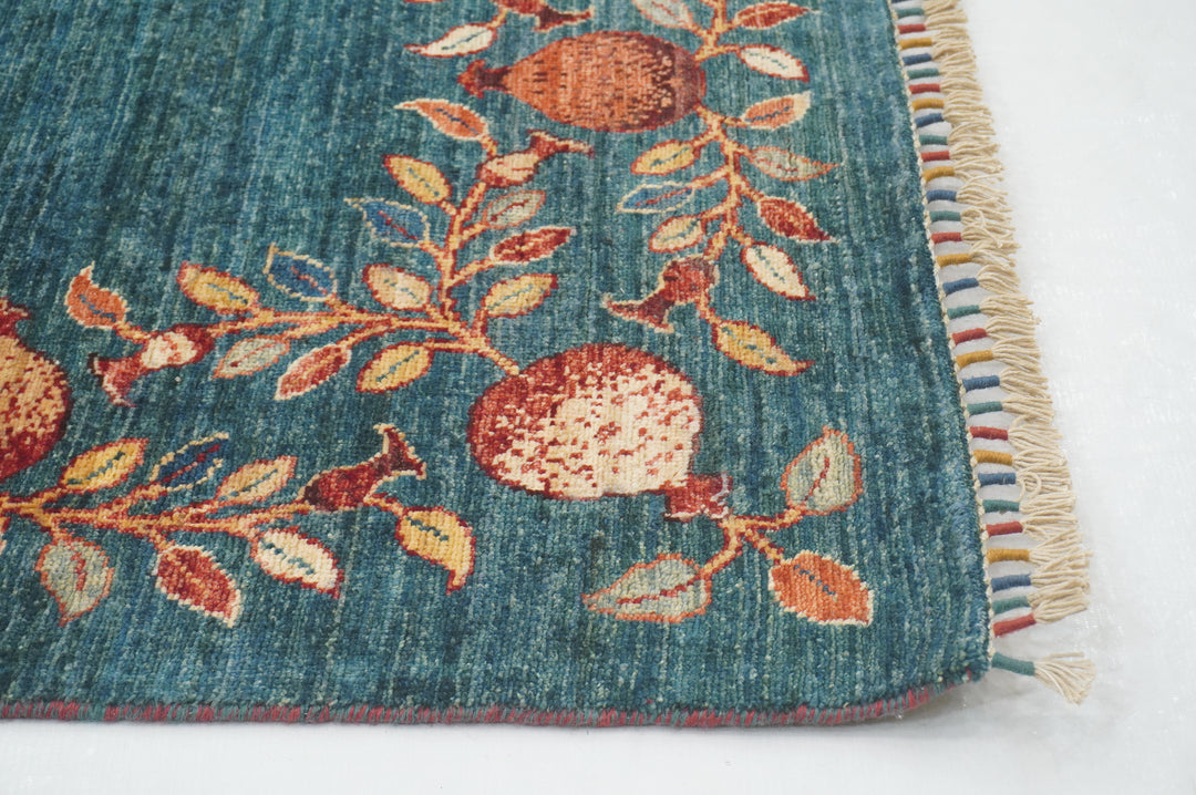 8x10 Greenish Blue Gabbeh Afghan Pomegranate Tree Of life Hand knotted Rug - Yildiz Rugs