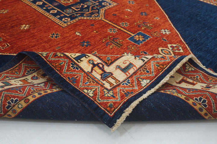 6x9 Red Navy Blue Tribal Afghan Nomad Qashqai Rug