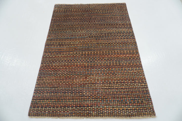 4x6 Modern Weave Box Checkered Multicolor Afghan Hand knotted Rug - Yildiz Rugs