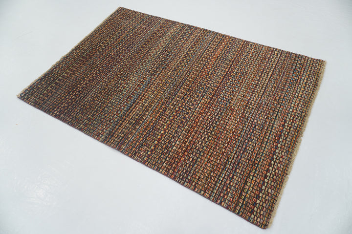 4x6 Modern Weave Box Checkered Multicolor Afghan Hand knotted Rug