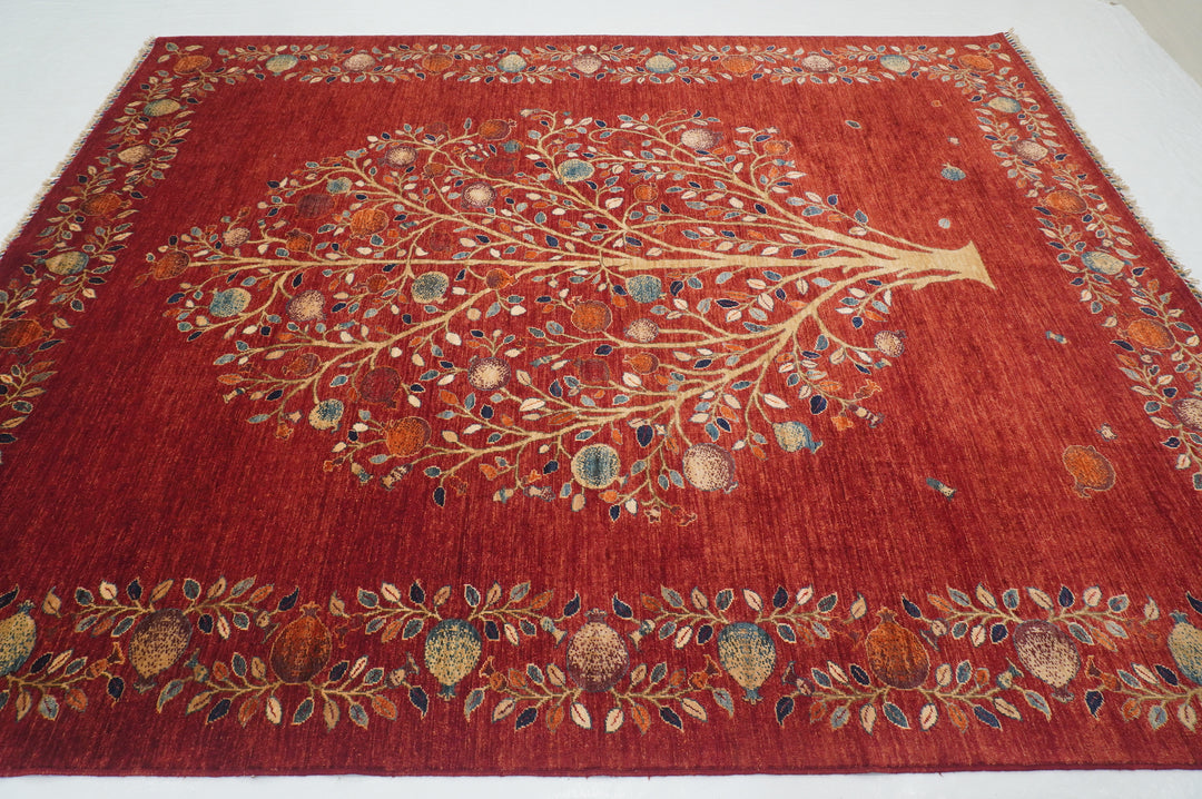 8x10 Red Gabbeh Afghan Pomegranate Tree Of life Hand knotted Rug - Yildiz Rugs