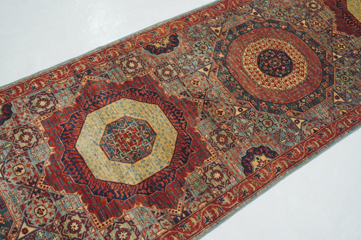 12 ft Blue Mamluk Hand knotted Turkish Medallion Runner Rug