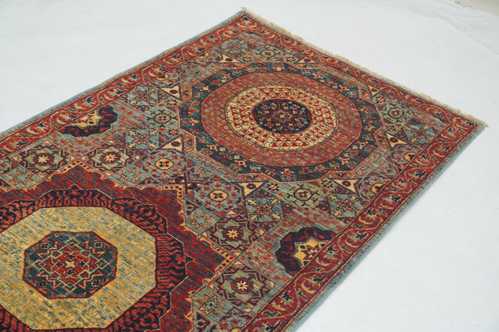 12 ft Blue Mamluk Hand knotted Turkish Medallion Runner Rug