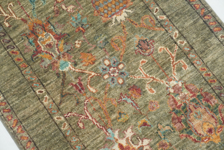 2x3 Green Afghan Waziri Hand Knotted Wool Rug - Yildiz Rugs